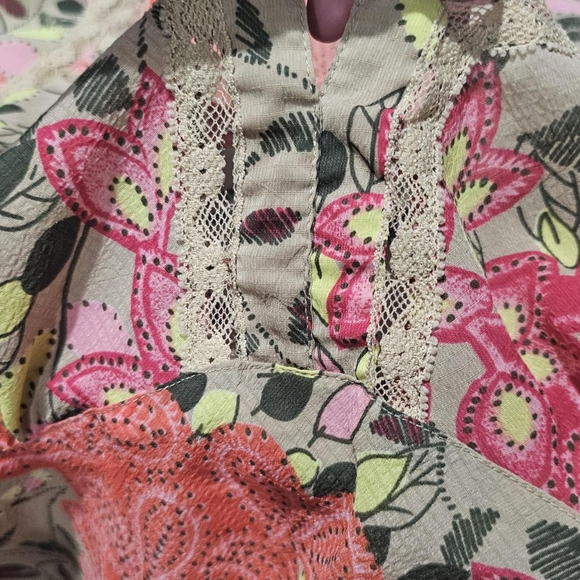 Y2K pink floral chiffon sweetheart neckline blouse - Picture 5 of 7